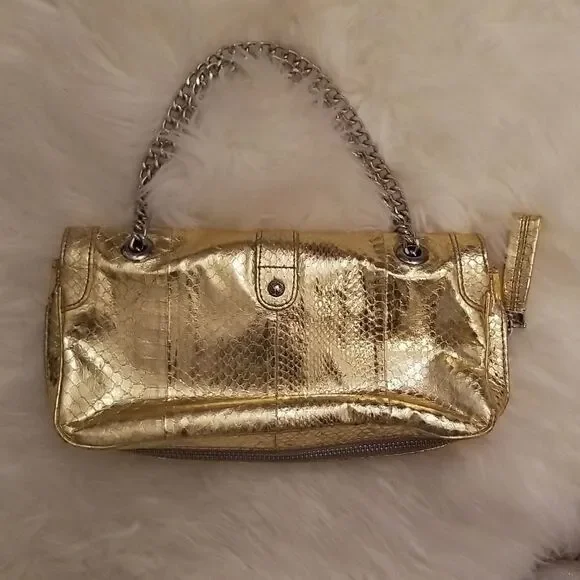 Rafe New York gold embossed faux snake skin chain bag